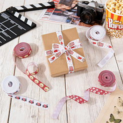 4ロール 4種類のプリントポリエステルリボン  ポップコーン  ギフト装飾用  ミックスカラー  5/8インチ（16mm）  約5.00ヤード（4.57m）/ロール  1ロール/スタイル&nbsp;OCOR-ME0001-93