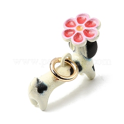 304ステンレススチールペンダントの印刷  花のチャームを持つ犬  ゴールドカラー  ピンク  13.5x20.3x8.5mm  穴：3.9mm&nbsp;STAS-K304-11A-G