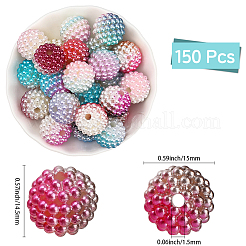 パール調アクリルビーズ  ベリービーズ  組み合わせビーズ  ラウンド  ミックスカラー  14.5x15mm  穴：1.5mm  150個/セット&nbsp;OACR-PA0001-09C