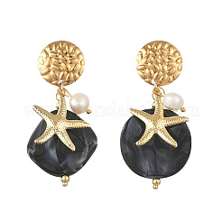 304 Stainless Steel & Acrylic & Natural Pearl Stud Dangle Earrings&nbsp;EJEW-JE07446-02