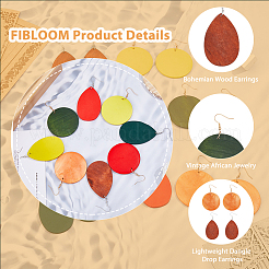 8 Pairs 8 Style Natural Wood Flat Round & Teardrop Dangle Earrings&nbsp;EJEW-FI0001-48