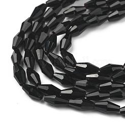 オペークガラスビーズ連売り  多面カット  双円錐形  ブラック  8x4mm  穴：0.8mm  約62~65個/連  20.47