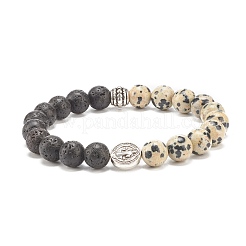 Natural Lava Rock & Gemstone Stretch Bracelet with Alloy Jesus Beads&nbsp;BJEW-JB08013