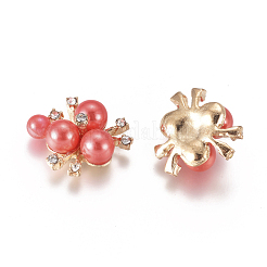 合金カボション  クリスタルラインストーンとアクリルイミテーションパール  花  ライトゴールド  レッド  19~20x21~22x10mm&nbsp;PALLOY-I198-A10