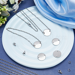 DIY 304 Stainless Steel Blank Flat Round Pendnat Necklace with Cable Chains Making Kit&nbsp;DIY-SC0024-15
