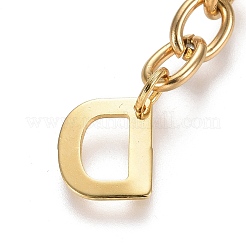 304ステンレススチールチェーンエクステンダー  アズキチェーンとレターチャーム付き  ゴールドカラー  文字.d  67.5mm  リンク：8x6x1.3mm  文字d：11x9.5x0.7mm&nbsp;LS-X-STAS-K206-09G-D