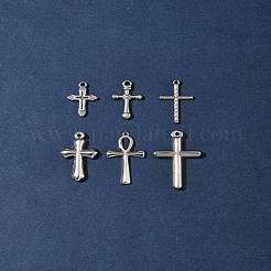 6個6スタイル304ステンレススチールペンダント  クロスチャーム  アンティークシルバー  20~33.5x13~20x2.5~4mm  穴：1.4~2mm  1個/スタイル&nbsp;STAS-FS0001-64