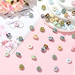 50 個 10 色の手作り磁器ビーズ  フラットラウンド  ミックスカラー  9.5~10x6mm  穴：3mm  5個/カラー&nbsp;PORC-YW0001-66