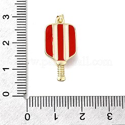 真鍮製エナメルペンダント  ラケット  ABS模造パールビーズ付き  18KGP本金メッキ  レッド  24.5x12x5.5mm  穴：4.5x2.5mm&nbsp;KK-P336-17G-02