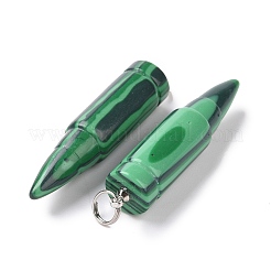 合成マラカイトペンダント  201ステンレススチールスプリットリング付き  弾丸  ステンレス鋼色  42~46x10mm  穴：5mm&nbsp;G-D850-15