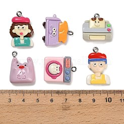 不透明樹脂ペンダント  混合形状チャーム  プラチナトーンの鉄ループ付き  ミックスカラー  19~27x15~23x5.5~10.5mm  穴：2mm&nbsp;RESI-B047-02