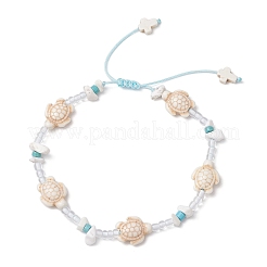 Turtle Cross Synthetic Turquoise & Magnesite & Glass Seed Braided Beaded Adjustable Anklets&nbsp;AJEW-AN00652