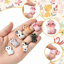 14本7色ラックメッキ合金エナメルペンダント  ゴールドカラー  猫のチャーム  ミックスカラー  25x17x3mm  穴：2mm  2個/カラー&nbsp;FIND-FS0003-05