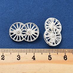 Rack Plating Brass Pave Clear Cubic Zirconia Double Wheel Links Connector Charms&nbsp;KK-S379-07S