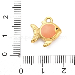304ステンレススチールエナメルペンダント  イオンプレーティング（ip）  18KGP本金メッキ  魚  オレンジ  15.5x15x5mm  穴：1.8mm&nbsp;X-STAS-B085-38G-02