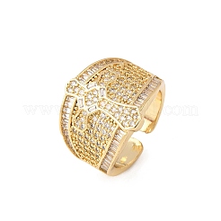 Adjustable Brass Micro Pave Cubic Zirconia Cuff Rings for Women&nbsp;RJEW-B139-04G