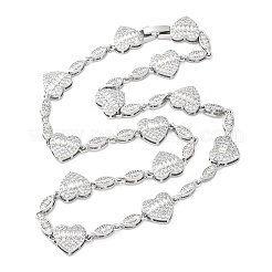 Heart & Horse Eye Brass Micro Pave Clear Cubic Zirconia Link Chain Necklaces for Women&nbsp;NJEW-G162-01P