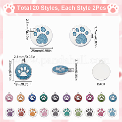 40種類のスタイルのエナメルペンダント20個  プラチナメッキ合金のパーツとグリッターパウダー付き  犬の足のプリントとフラットラウンド  ミックスカラー  23~25x23~25x1.7~2.1mm  穴：2.1~2.6mm  2個/スタイル&nbsp;ENAM-SP0001-01