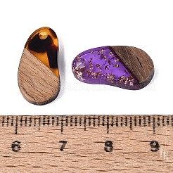 様々なスタイルの透明樹脂とウォールナット材のペンダント  カシューナッツチャーム  金箔＆グリッターパウダー入り  ミックスカラー  18~18.5x9~9.5x2.5~4mm  穴：1.8~2mm&nbsp;RESI-N053-26