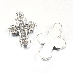 合金ラインストーンペンダント  クロス  プラチナ  23x16x3mm  穴：2mm&nbsp;ALRI-S165-05P