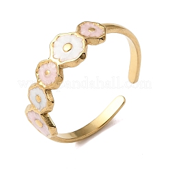 Flower 304 Stainless Steel Enamel Cuff Open Rings for Women&nbsp;RJEW-T033-01A