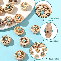 15Pcs 15 Styles Poplar Wood Beads&nbsp;WOOD-YW0001-80