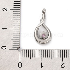 304ステンレスペンダント  ラインストーン付き  ティアドロップチャーム  ステンレス鋼色  17.5x8.5x2.5mm  穴：1.6mm&nbsp;STAS-R005-08P-04