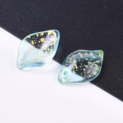 クリアガラスペンダント  グリッターパウダー付き  花びら  空色  19x13x4.5mm  穴：1mm&nbsp;GLAA-L027-C04