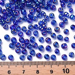 ラウンドガラスシードビーズ  透明色の虹  ラウンド  ブルー  6/0  4mm  穴：1.5mm  約4500個/ポンド&nbsp;SEED-A007-4mm-168
