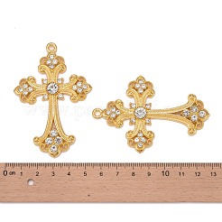 合金ラインストーンクロスビッグペンダント  鉛フリー＆カドミウムフリー＆ニッケルフリー  ゴールドカラー  75x50x7mm  穴：3.5mm&nbsp;LS-ALRI-1475-G-NR