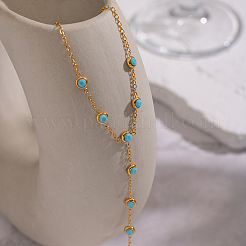 304 Stainless Steel Pave Synthetic Turquoise Link Ring Bracelets&nbsp;LS-VX6527