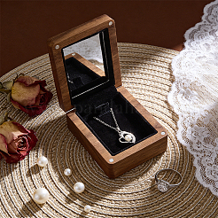 木製ペンダント収納マグネットボックス（内側に鏡付き）  長方形  キャメル  8.5x6.5x3.6cm&nbsp;CON-WH0085-243