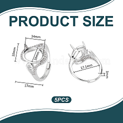 5Pcs Adjustable Brass Micro Pave Clear Cubic Zirconia Solitaire Ring Settings&nbsp;ZIRC-UN0001-18