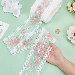 ポリエステル刺繍レースリボン  衣類用アクセサリー  ホワイト  3-1/2インチ（90mm）&nbsp;OCOR-WH0090-034B