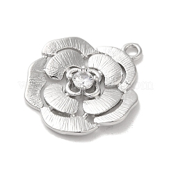 真鍮製ガラスチャーム  花  プラチナメッキ  透明  20x17.5x3mm  穴：1.6mm&nbsp;KK-Z073-15P-01