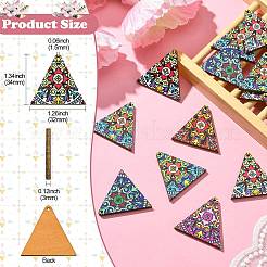 24 個 4 色プリントナチュラルバスウッドペンダント  三角形  ミックスカラー  32x34x3mm  穴：1.5mm  6個/カラー&nbsp;WOOD-CJ0001-93