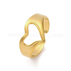 304ステンレススチール製中空ハートオープンカフリング女性用  18KGP本金メッキ  12mm  調整可能&nbsp;RJEW-K258-05G-01