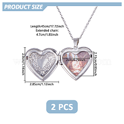 316サージカルステンレススチール製ハートフォトロケットペンダントアズキチェーンネックレス（女性用）2個  ステンレス鋼色  長さ17.72インチ(45cm)+47mmエクステンダー&nbsp;NJEW-DC0001-15P
