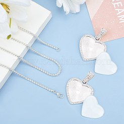 合金ラインストーンペンダントネックレス  ガラスチェーンとベネチアンチェーン付き  ハート  銀色のメッキ  24-1/4インチ（61.5cm）&nbsp;NJEW-WH0008-01S