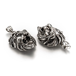 ライオンレトロ304ステンレススチールペンダント  アンティークシルバー  44x29x18mm  穴：5.5x8mm&nbsp;STAS-F011-38A