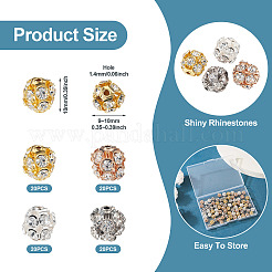 80個4色真鍮ラインストーンビーズ  ラウンド  ミックスカラー  9~10x10mm  穴：1.4mm  20個/カラー&nbsp;KK-TA0002-11C