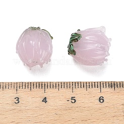 手作りランプワークビーズ  チューリップ  ピンク  13~14.5x13.5mm  穴：1.4mm&nbsp;LAMP-F041-02-A02