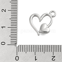 変色防止304ステンレススチールペンダント  ハートチャーム  ステンレス鋼色  15.5x13.5x2.5mm  穴：2mm&nbsp;STAS-D192-12P