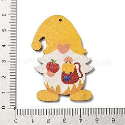 印刷された木製のペンダント  クリスマス ノーム 大きなペンダント  きいろ  54.5x38.5x2.5mm  穴：1.6mm&nbsp;WOOD-B009-02A