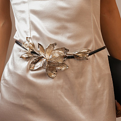 Tulip Flower Alloy Black Imitation Leather Cord Knot Tie Chain Belts for Women&nbsp;FS-WG2D014-02