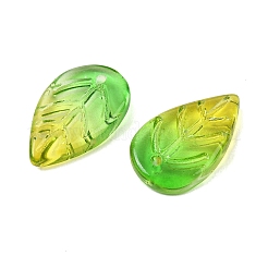 クリアガラスペンダント  葉  ツートン  緑黄  18x11x3mm  穴：1.2mm&nbsp;GLAA-H016-08H-10