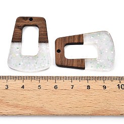 エポキシ樹脂とクルミ材のペンダント  スパンコール付き/スパンコール  台形  ラベンダーブラッシュ  37x27.5x3.5mm  穴：2mm&nbsp;RESI-T057-13A