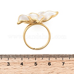 女性用304ステンレススチール指輪  エナメル  花  ゴールドカラー  18mm&nbsp;RJEW-A294-03G