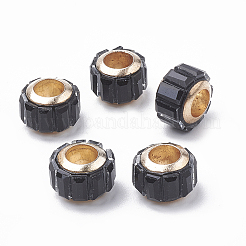 ガラスヨーロピアンビーズ  大穴ビーズ  真鍮コアと  多面カット  ロンデル  ライトゴールド  ブラック  9~10.5x7mm  穴：5mm&nbsp;GPDL-S039-01A
