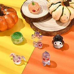 ハロウィン透明樹脂ペンダント6個、6スタイル  プラチナ鉄フープ付き  ミックスカラー  18.5~35x16.5~34.5x16.5~25.5mm  穴：1.8~2mm  1個/スタイル&nbsp;CRES-YW0002-61